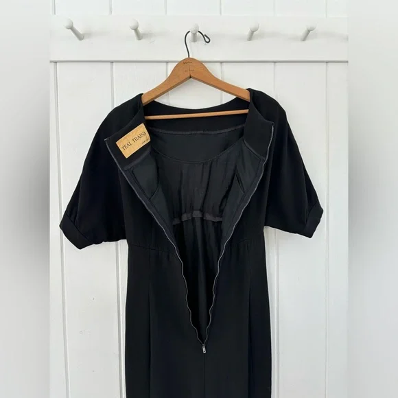 Vintage 1960s Teal Traina Dress Black Mod Unique Collectible Minimal Monochrome - Picture 9 of 16